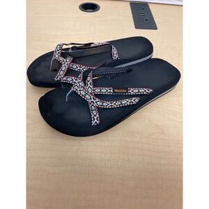 Watelves Womens Yoga Mat Flip Flops Woven Strappy Sandals Black Multi Toe Loop